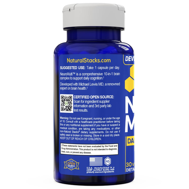 NeuroMulti Daily Multivitamin For Women & Men, With 200mg CoQ10 - 30 Count | 10 In 1 Brain Health Complex - One Capsule Per Day - Supports Cognition & Brain Function - Non-GMO - Natural Stacks