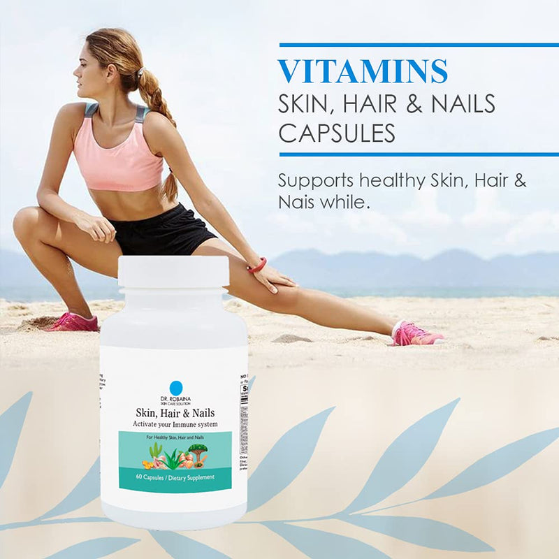 Dr. Robaina Skin Care Solution - Skin, Hair & Nails Capsules - Immune Support - 60 Dietary Supplement Capsules White