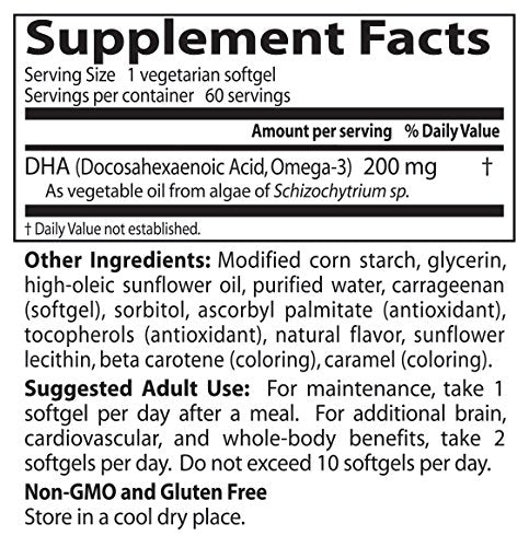 [Australia] - Doctor's Best Vegetarian DHA from Algae, Non-GMO, Vegan, Gluten Free, 200 mg, 60 Count 