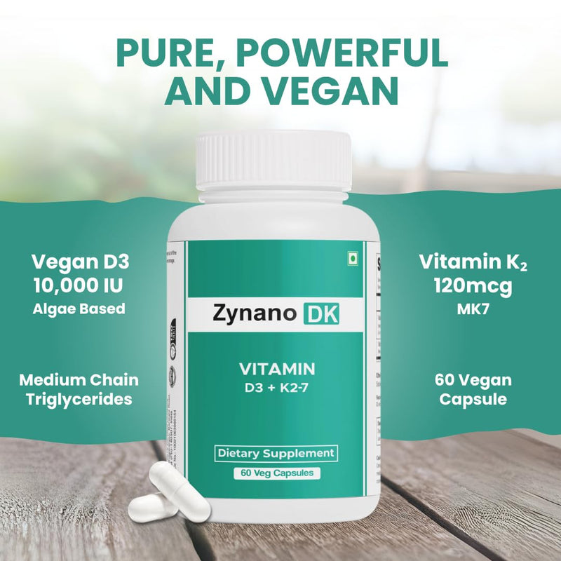 DK | Vegan Vitamin D3 10000 IU, Vitamin K2 120 Mcg with MCT Powder, Vegetarian Vitamin D3 K2 for Women and Men,Lichen Vitamin D3-60 Gluten Free Capsules
