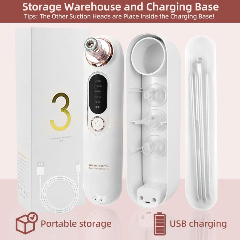 5-Speed Blackhead Remover Vacuum, Wireless Charging Nose Pore Extractor with 4 Removable Heads,Facial Vacuum Pore Cleaner,30-Second Keratin Softening, Hypoallergenic Deep Cleansing