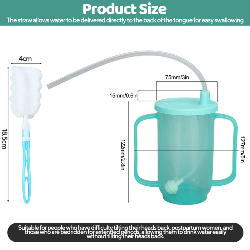 Beakers for Elderly,350ml Adult Sippy Cups for The Elderly Non Spill with Straw,Brush and Lid,Double Handles Spill-Proof Sippy Cups for Bedridden Elderly,Pregnant Women and Patient,Preventing Choking