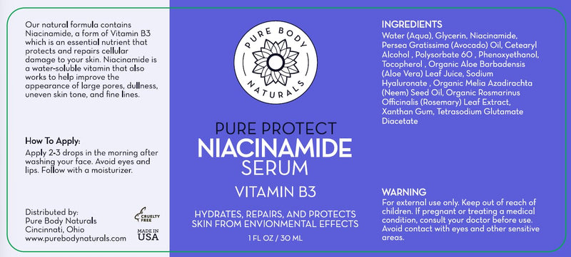 Niacinamide Serum for Face & Body - Vitamin B3, Pore Minimizing, 1 fl oz | Lightweight, no-flush topical that hydrates and evens skin tone and texture for a fresher, smoother-looking complexion