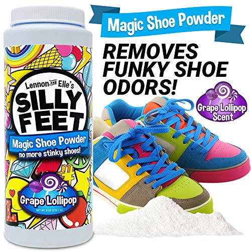 Magic Shoe Deodorizer, Foot Odor Powder for Smelly Feet, Odor Eliminator Stronger than Spray, Kids Shoe Powder for Odor Control, Large 8 Oz, Grape Lollipop Scent