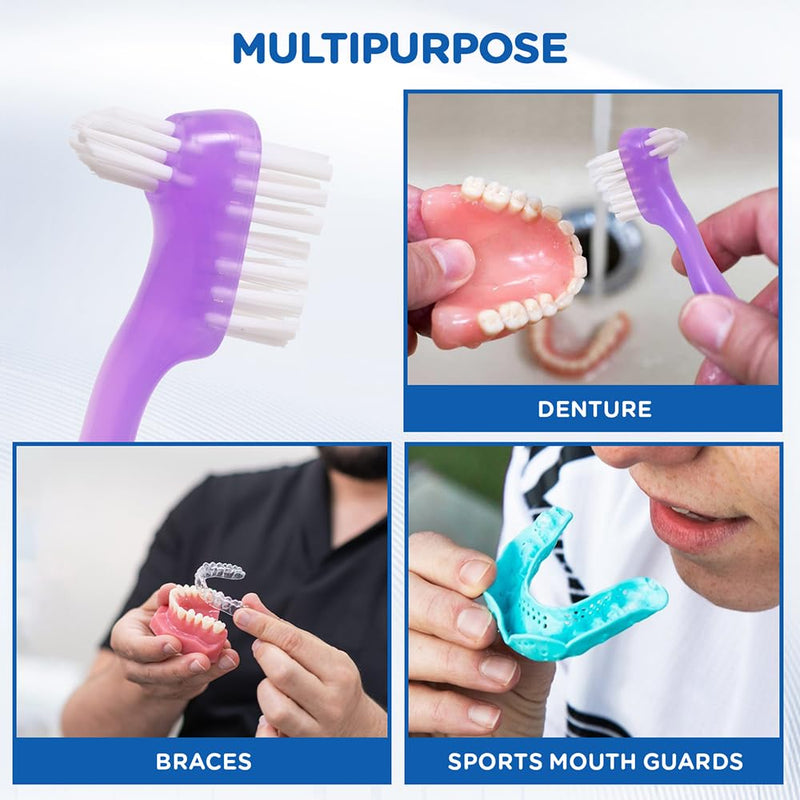[Australia] - 2 Pack Denture Clean Toothbrush for Denture Care Tool w/Multi Layered Ordinary or Hard Bristles Dual Ordinary or Hard Bristle for False Teeth Superb Total Cleaning (2 Hard Brush b1) 2 hard brush b1 