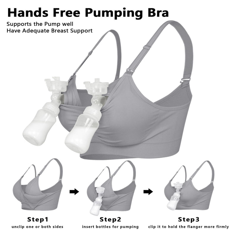 [Australia] - iloveSIA 3PACK Nursing & Pumping bra All in One Hands free Pumping bra XX-Large Black/Beige/Grey 