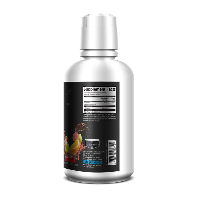 [Australia] - EFX Sports L-Carnitine Liquid 1500mg, Improve Performance and Strength, Vitamin B5 (31 Servings, Fruit Punch) 16 Fl Oz (Pack of 1) 
