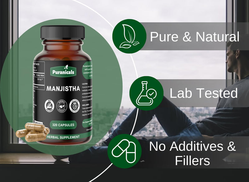 [Australia] - Manjistha Premium 320 Capsules Non GMO and Gluten Free | Herbal Supplement | 500 mg Per Serving | Made with 100% Pure Manjistha Root Powder Manjistha Capsules 320 Count (Pack of 1) 