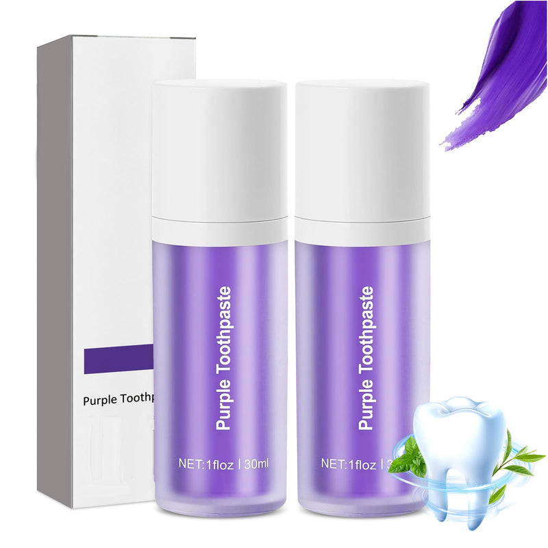 2PCS Purple Toothpaste for Teeth Whitening, Purple Toothpaste Whitening Booster, Tooth Stain Removal Colour Corrector, Stubborn Stain Removal & Enamel-Safe Brightening