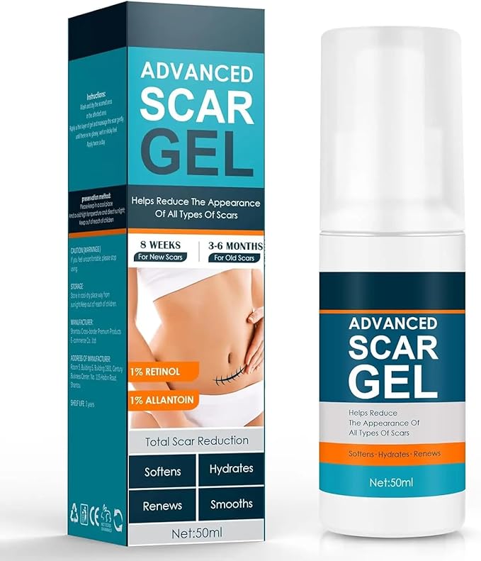 Silicone Scar Cream Scar Gel - Advanced Scar Gel Scar Treatment for Stretch Marks Removal, Old & New Scars, Surgical Scars, Burns, Acne, C-Section, Keloid Scar Treatment for Women & Men, 1.76Oz