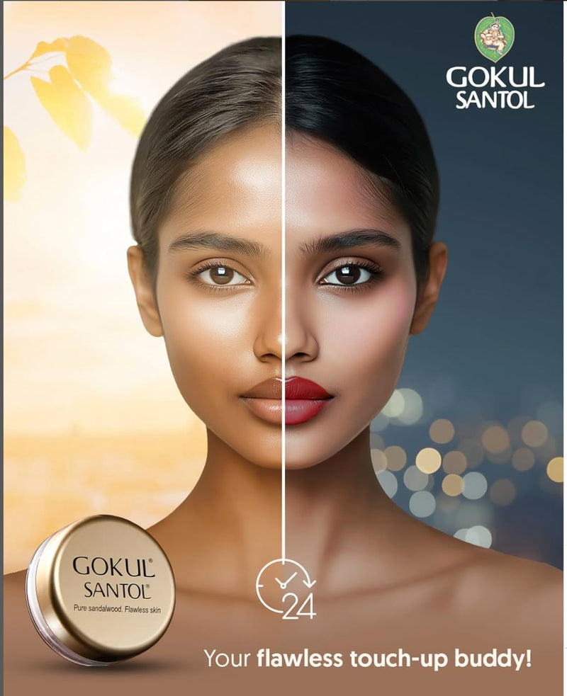 Face Powder Sandalwood Chandan Makeup Powder by Gokul, Natural Face Powder for All Skin Types, 10g-100% Pure sandalwood from India's Mysore Sandal Trees.