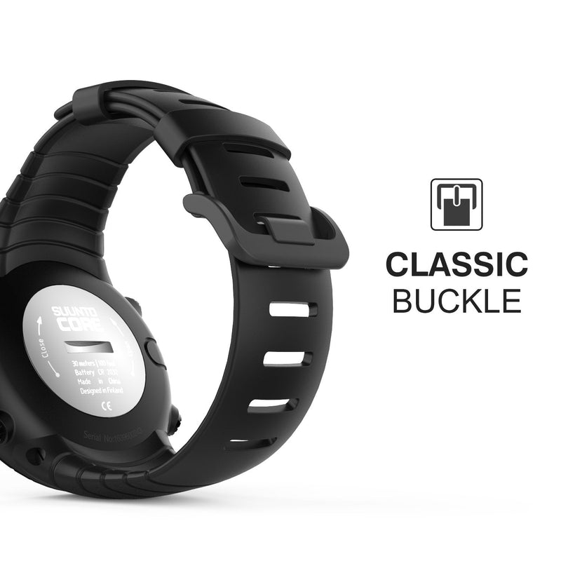 [Australia] - MoKo Suunto Core Watch Band, Classic Replacement Soft Wrist Band Strap with Metal Clasp for Suunto Core Smart Watch, Fits 5.51"-9.06" (140mm-230mm) Wrist, All Black 