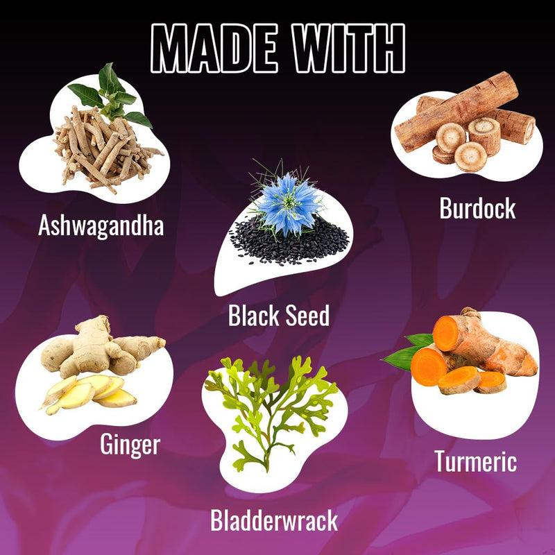 Vitamatic Sea Moss with Black Seed Oil, Ashwagandha, Turmeric, Bladderwrack & Burdock - 180 Vegan Capsules