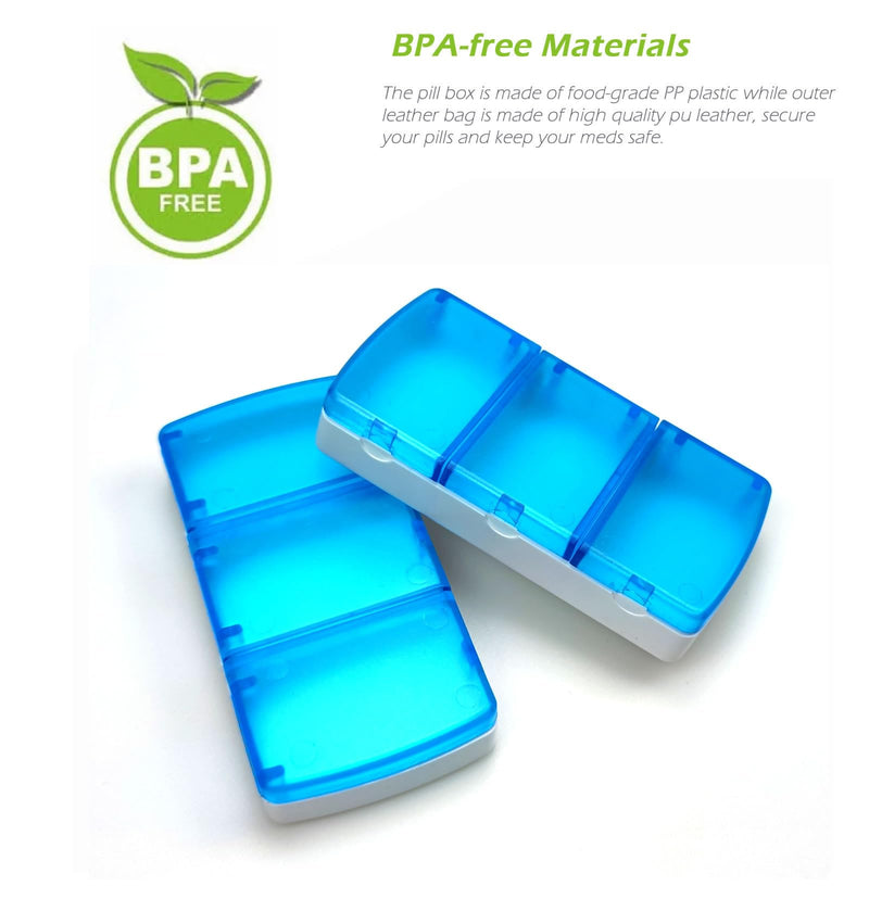 VOFOON Small Pill Organizer 3 Times a Day Daily 2 Pack, Travel Pill Box for Purse Pocket, 3 Compartment Portable Medicine Vitamin Case, Fish Oil Box, Supplement Box