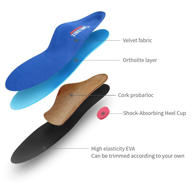 [Australia] - VALSOLE Orthopedic Insoles for Men and Women High Foot Support Soft Functional Shoe Insoles Insert for Flat Feet, Plantar Fasciitis, Foot Pain Dark Blue 44-45 EU 29cm 