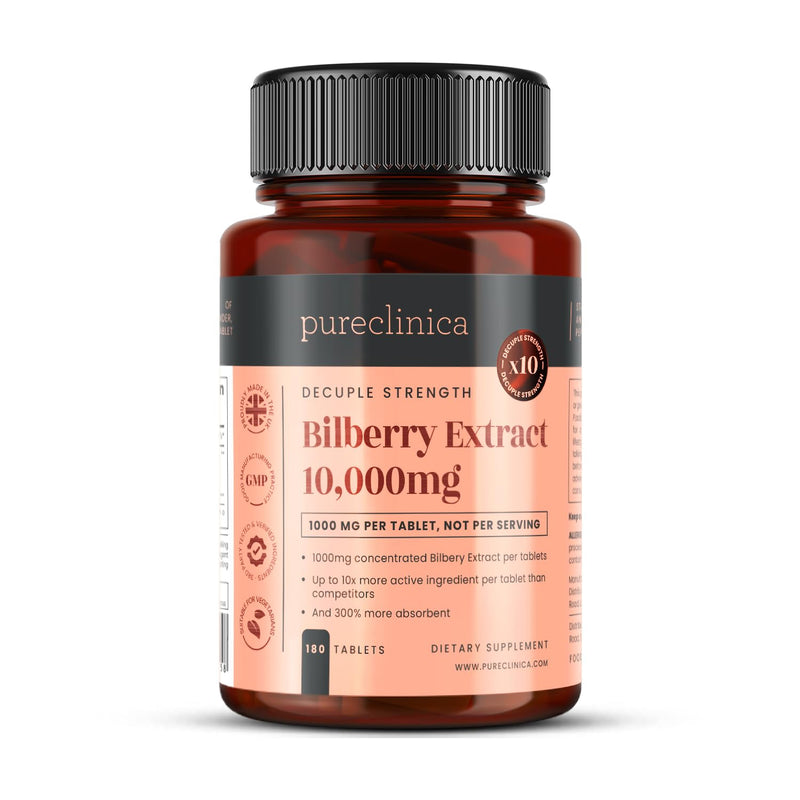 [Australia] - Blueberry Extract 10,000 mg x 180 Tablets - 10X more anthocyanidins per tablet than most competitive products - plus 5 mg Piperine (Black Pepper Extract) for 300% better absorption 180 Count (Pack of 1) 