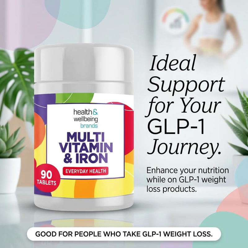 Multivitamin & Iron (180) 2 x 90 Easy to Swallow Tablets (180) with Vitamins A,B,D,C,E and Minerals, One a Day, Support for Immune System,