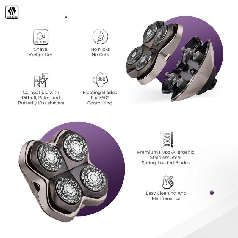 [Australia] - Skull Shaver Forte PRO 4 Head Replacement Blade Compatible with Pitbull, Palm and Butterfly Kiss razors 
