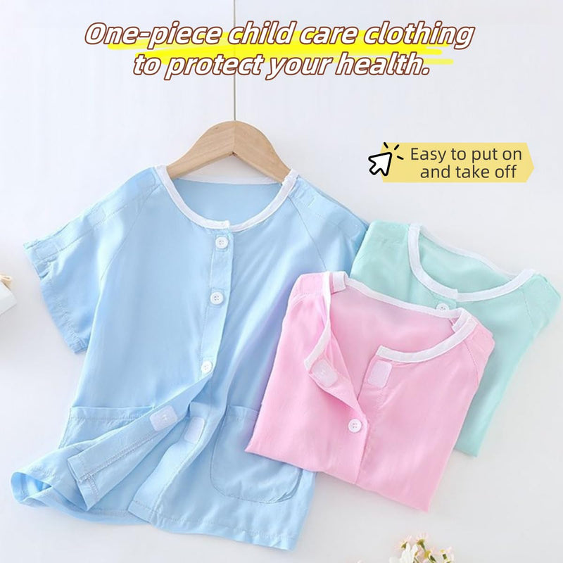 [Australia] - Children Tear Away Short Sleeve,Post Surgery Magic Stickers Shirts,Recovery Clothes,Kids Patient Clothing Blue 130 