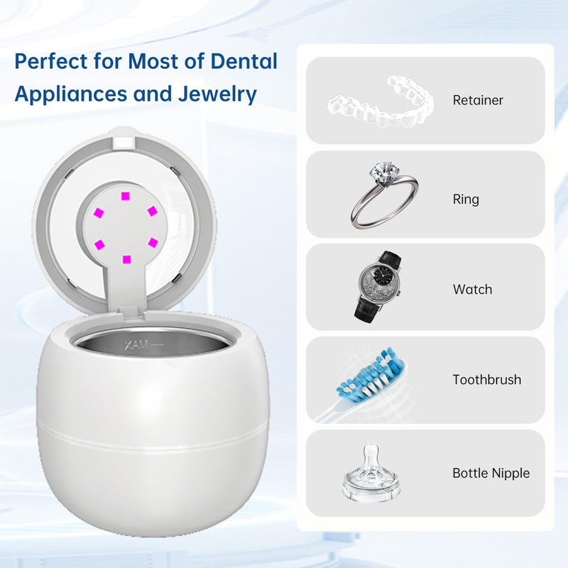 [Australia] - Wireless Ultrasonic Cleaner,Westdeer 45kHz,UV Cleaning,for Dentures,Watch Bands,Toothbrush Heads,Pacifiers,Jewelry Rings,4 Modes,210ml Capacity,Travel (white) White 