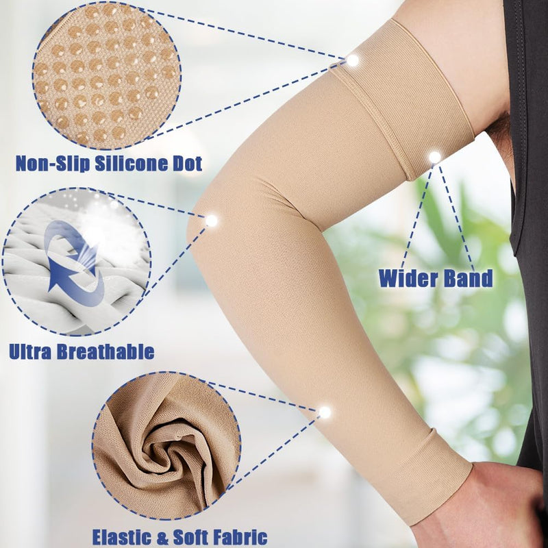 [Australia] - beister Medical Compression Arm Sleeve for Men WomenÔºàSingleÔºâ, 20-30 mmhg Full Arm Support for Pain Relief, Lymphedema Beige Large 