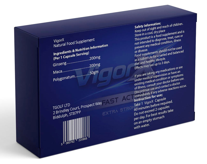 VigorX Fast Acting Male Supplement | Ginseng | 10 Capsules | Extra Strong