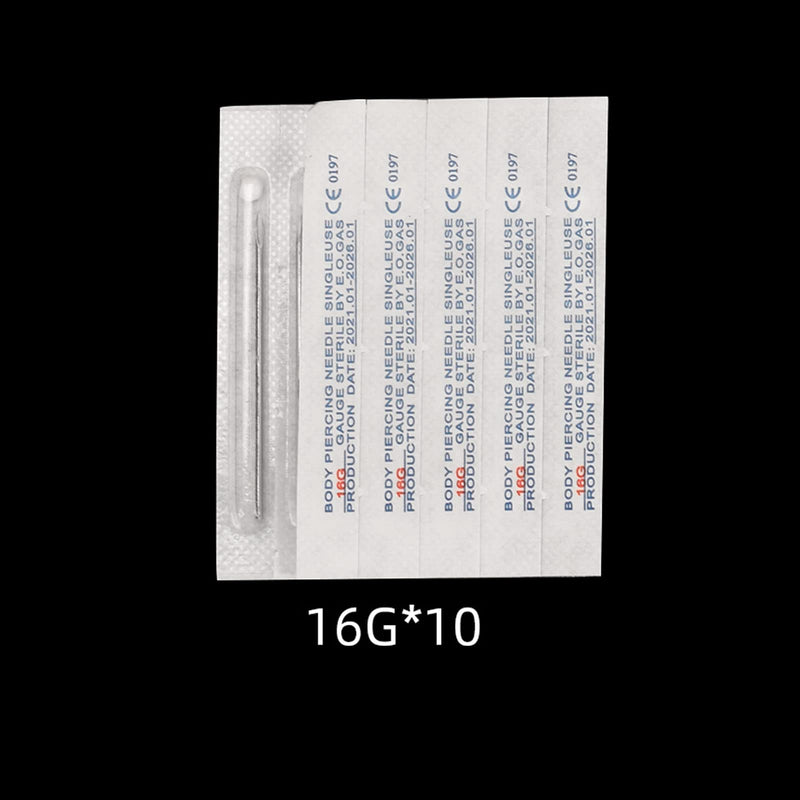 [Australia] - Body Piercing Needles, ATOMUS 10pcs 16G Stainless Steel Sterile Disposable Ear Nose Navel Nipple Lip Piercing Needles 