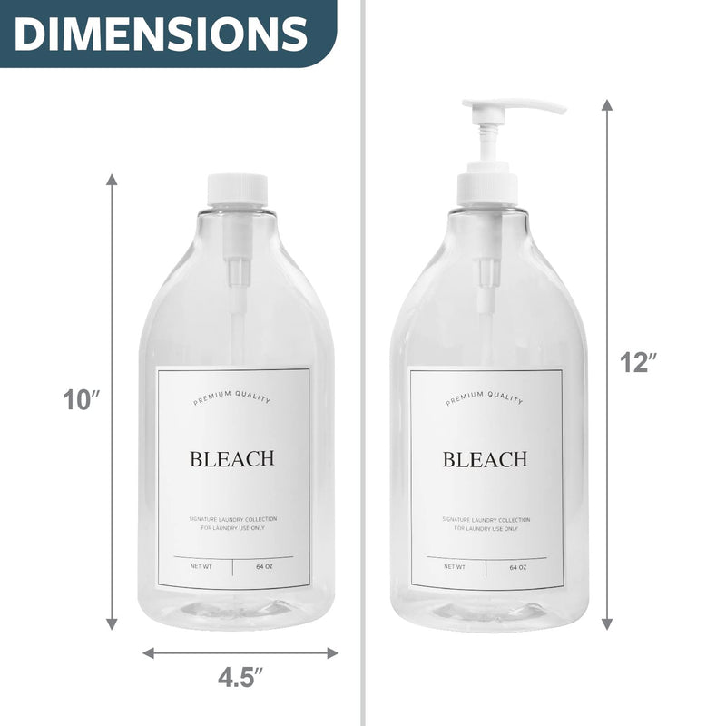 [Australia] - Calindiana Modern Farmhouse Bleach Liquid Laundry Detergent Dispenser for Laundry Room Decor and Organization, PET Plastic Landry Soap Containers with Water Resistant Label, Clear 64oz Clear Bottle/White Label 