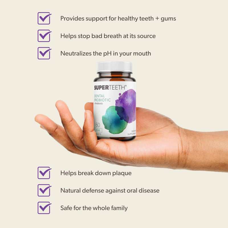 [Australia] - SuperTeeth Chewable Dental Probiotic for Adults & Kids | Support Healthy Teeth & Gums | Oral Health | Fights Bad Breath | BLIS M18 | 60 Mint Flavored Tablets | Fluoride & Sugar Free | Vegan Supplement 60 Count (Pack of 1) 