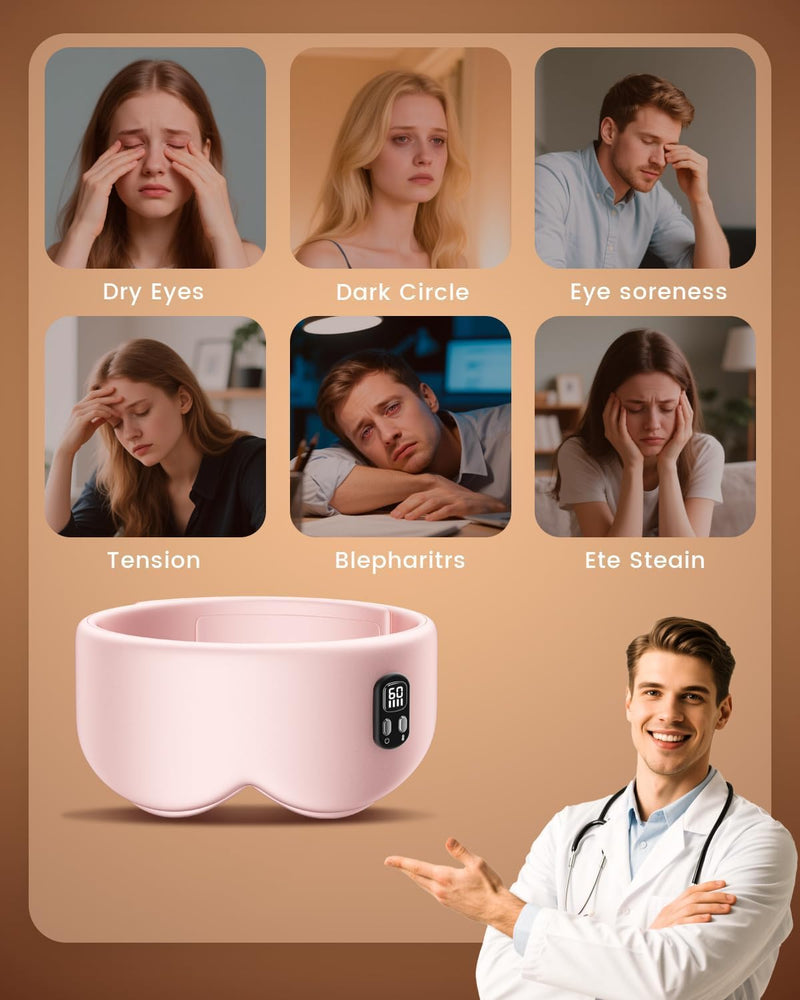 [Australia] - Heated Eye Mask - Cordless Eye Mask for Dry Eyes ÔΩú4 Heating Levels ÔΩúTimer Shutoff FunctionsÔΩúWashable Dry Eye ReliefÔΩú1500mAhÔΩúSleep & Travel EssentialÔΩúSilk Fabric Black and Pink 1 Count (Pack of 1) 