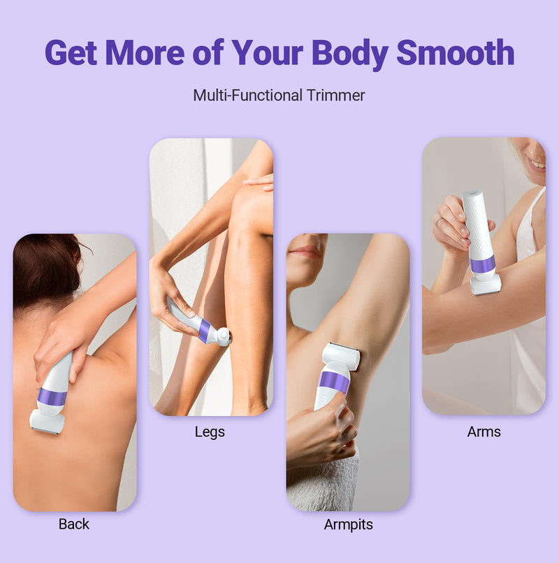 Bikini Trimmer for Women, IPX7 Waterproof Wet & Dry Electric Razors for Women, Bikini Legs Underarm Pubic Hairs Rechargeable Electric Shaver with 3 Trimmer Heads 3-in-1