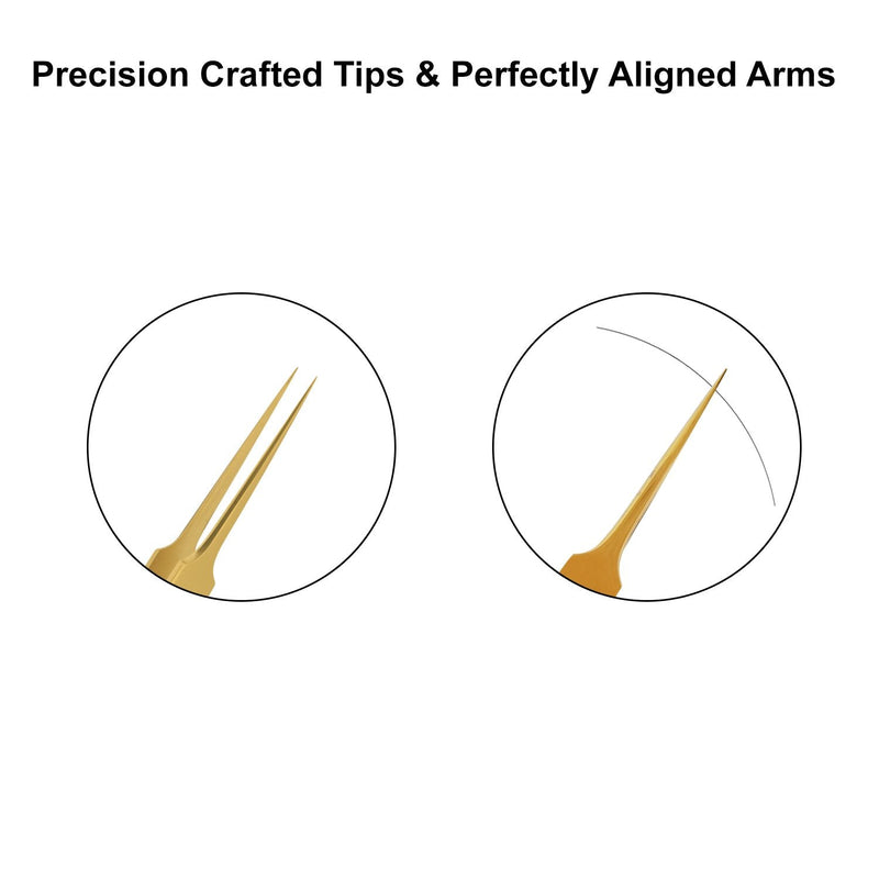 Professional Golden Tweezers for Eyelash Extension Hand Crafted Japanese Stainless Steel Precision Tweezers (Pointed Straight Tip.) Pointed Straight Tip.