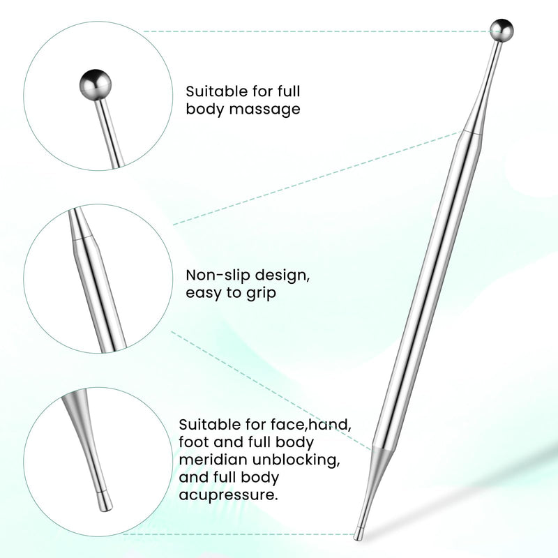 [Australia] - Acupuncture Pens Dual Head Facial Reflexology Tools Ear Body Point Probe Tip Muscle Relax Trigger Point Massage Fascia Tool for Deep Tissue, Stainless Steel (5.1in) 