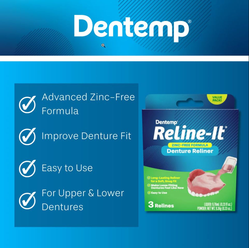 [Australia] - Dentemp Denture Reline Kit Value Pack - Advanced Formula Reline It Denture Reliner - Denture Kit to Refit and Tighten Dentures for Both Upper & Lower Denture (2 Pack (6 Relines)) 2 Pack (6 Relines) 