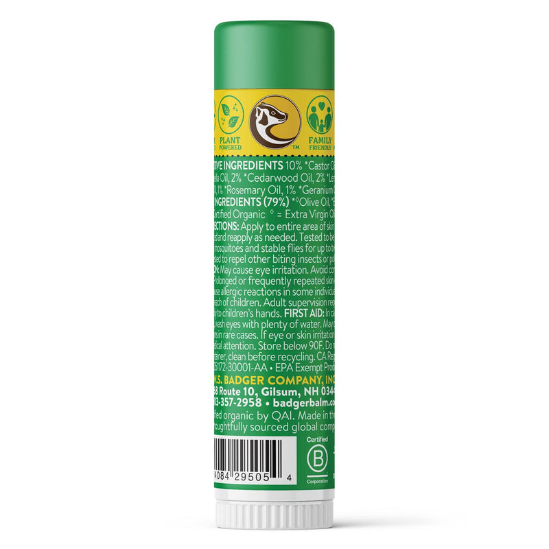 [Australia] - Badger Bug Repellent, Easy to Use Travel Stick, DEET-Free Mosquito Repellent & Insect Protection, Certified Organic Essential Oil Balm 0.6 Ounce (Pack of 1) 