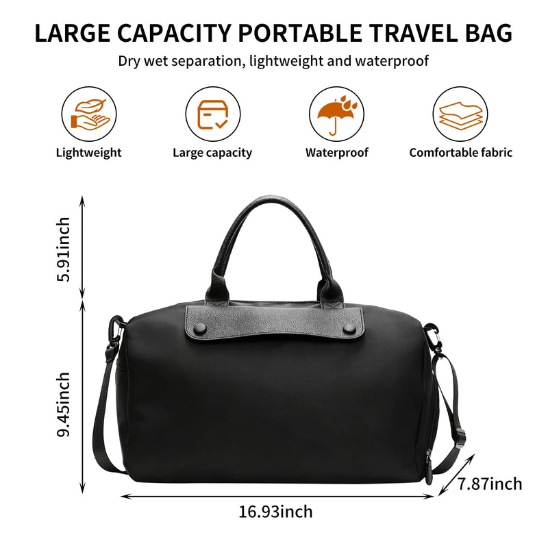 Large Capacity Travel Duffle Bag, Fabric, Lightweight Waterproof Gym Bag with Shoulder Strap, Black