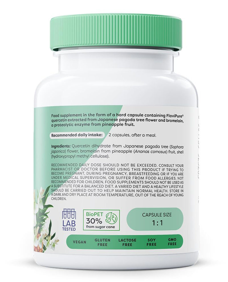 Osavi Quercetin with Bromelain – 60 Vegan Capsules | FlaviPure® Quercetin Extracted from Japanese Pagoda Tree & Bromelain from Pineapple | Supports Antioxidant Defense & Immune Health