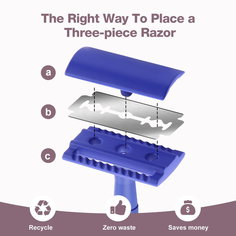 [Australia] - KINGHOOD Double Edge Safety Razor, Single Blade Razor with 10 Premium Blades, Metal Shaving Razor for Women and Men, Deep Blue Blue a 