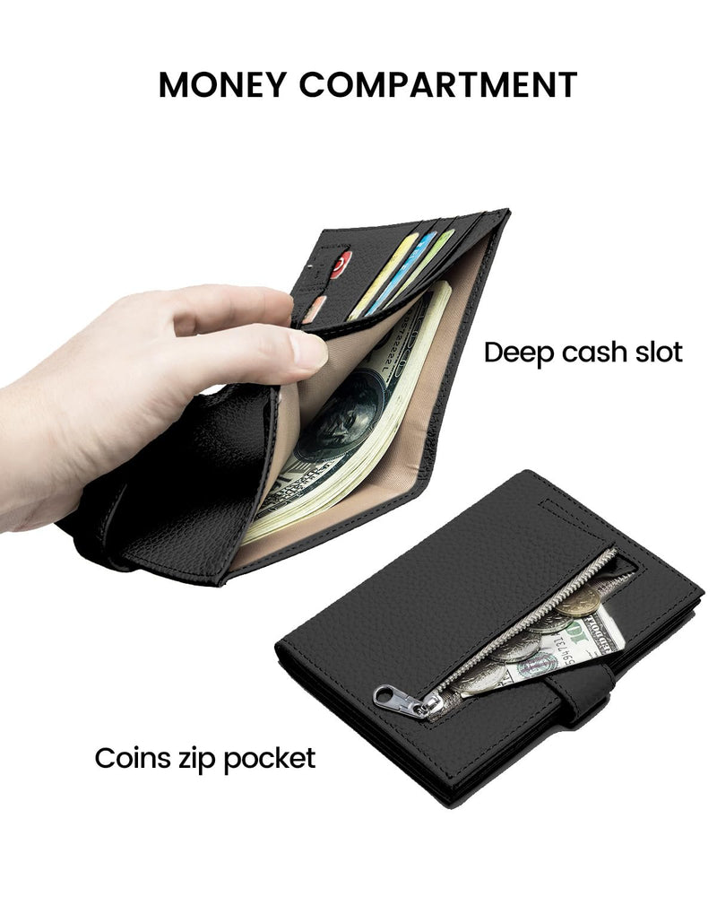 Karmiir RFID Blocking Small Leathear Coin Wallet & RFID Blocking Leather Passport Wallet, Black(Same material)