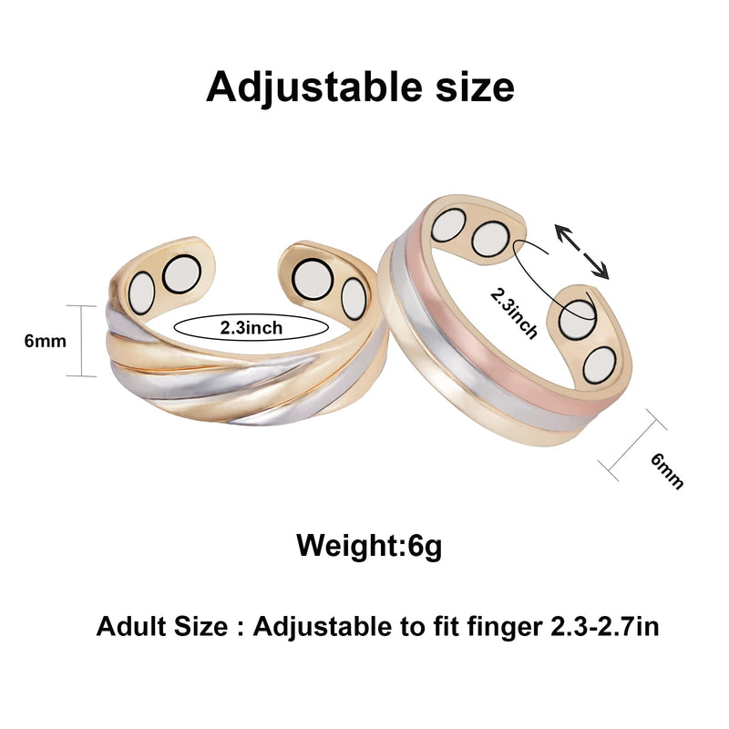 [Australia] - Pure Copper Rings for Women, 2PCS Adjustable Magnetic Tricolor Gold Ring, Copper Jewelry（0949 0950） 