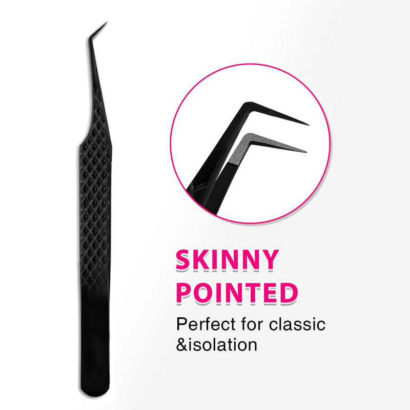 TDANCE Lash Tweezers for Eyelash Extensions, Diamond Grip 45 Degree Fiber Tip Lash Tweezers, Stainless Steel Lash Extension Tweezers(Black-04) Black-04