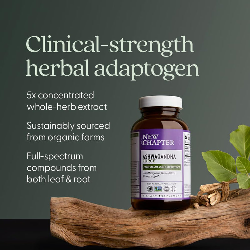 New Chapter Organic Ashwagandha Supplement, One Capsule a Day of Adaptogens for Stress Relief, Mood Support, & Energy, Vegan, 60 Count