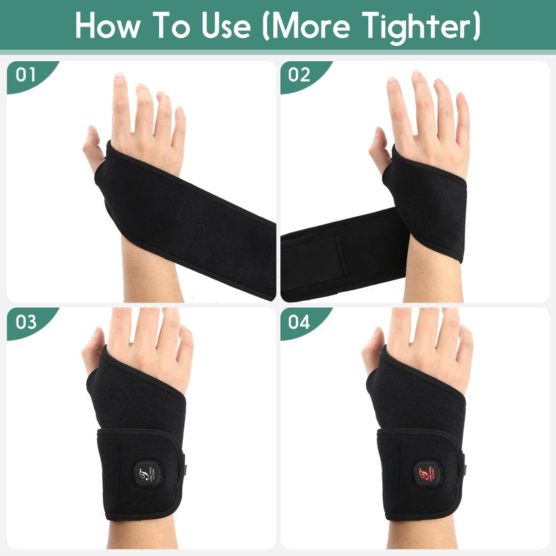 [Australia] - Heated Wrist Wrap Cordless, Wrist Heating Pad for Pain Relief, 3000mAh Rechargeable Wrist Warmers for Men Women, 3 Heat Levels Carpal Tunnel Wrist Brace with 30 Mins Auto-off (Black) Black 