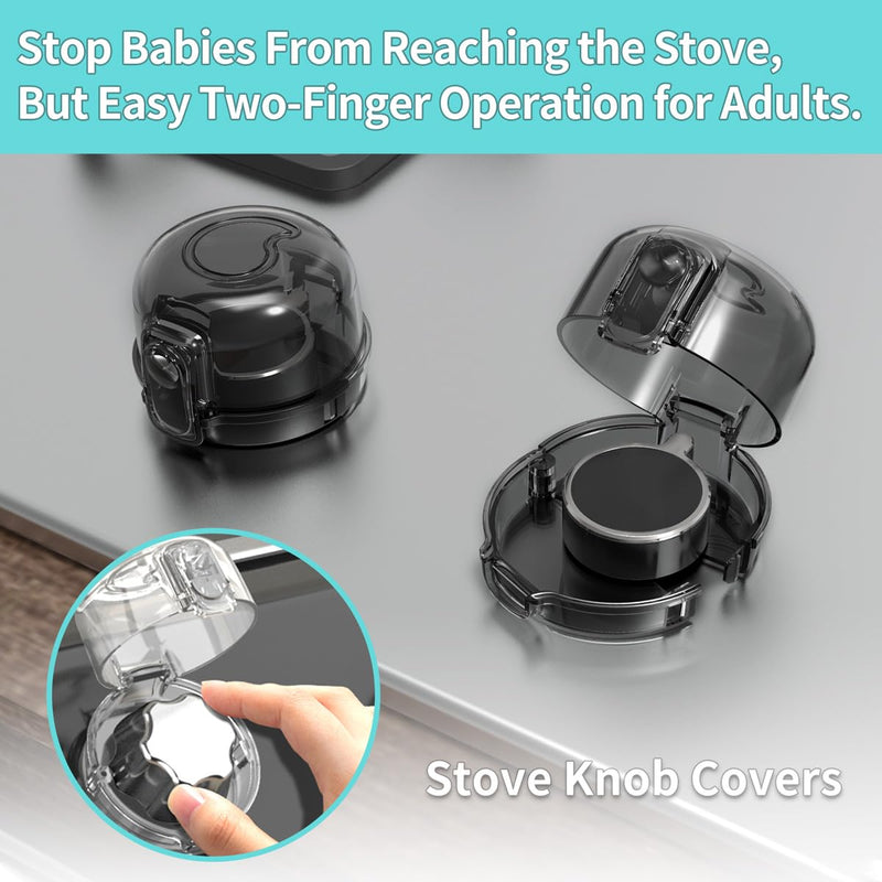 [Australia] - Stove knob Safety Covers (5-Pack) - Child Proof Gas Stove Knob Locks, Baby Proofing Safety Covers for Gas Stoves & Ovens, Heat Resistant & Durable, Easy to Install, Transparent 