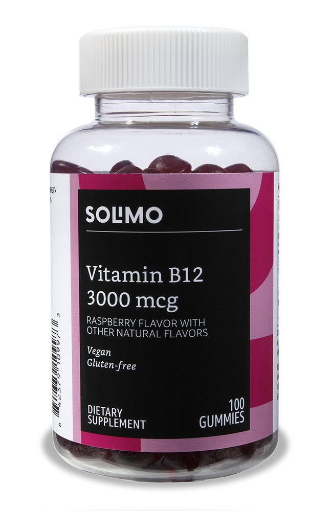 Amazon Brand - Solimo Vitamin B12 3000 mcg, 100 Gummies, 2 Gummies per Serving (Pack of 2) & Solimo Adult Multivitamin, 300 Gummies, 75-Day Supply (Pack of 2)