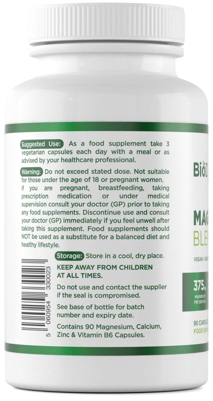 Magnesium 3‑in‑1 Complex 375 mg – Glycinate, Malate & Citrate – 90 High Strength Vegan Capsules (30‑Day Supply) | Energy, Recovery & Sleep Support | UK Made, GMP Certified & Allergen Free