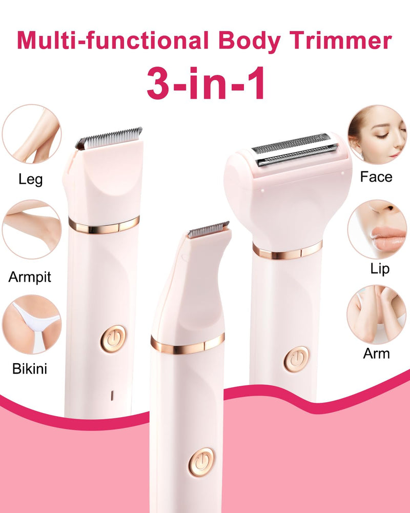[Australia] - RAXMETRY Intimate Razor for Women, 3 in 1 Women's Electric Shaver, Women's Rechargeable Trimmer for Bikini Area, Armpits, Legs, Ipx7 Waterproof for Wet and Dry, Pink 