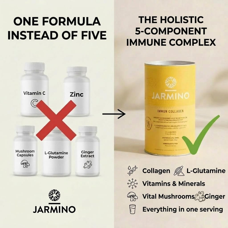 Collagen Powder with L-Glutamine - Strengthen Immune System | Vitamin C, D, Selenium, Zinc, Ginger, Elderberry, Vital Mushrooms | 450g Strengthen Immune System Glutamine Powder | JARMINO
