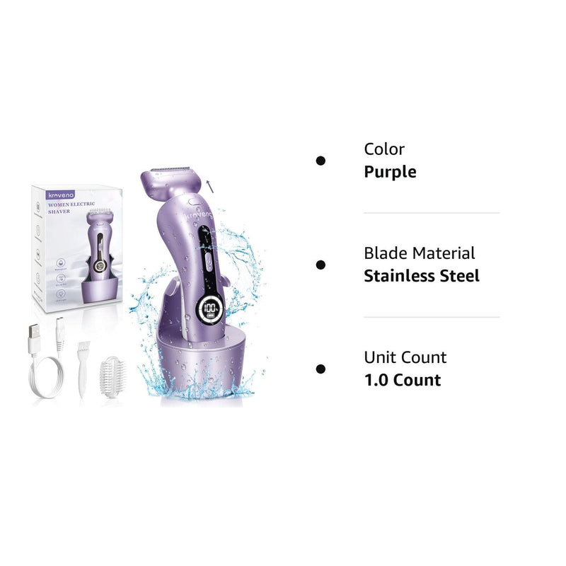[Australia] - Electric Shaver for Women Electric Razor for Womens Bikini Legs Underarm Public Hairs Rechargeable Trimmer with Detachable Head Cordless Wet Dry Use Purple 