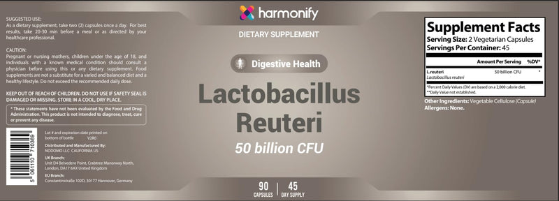 Lactobacillus Reuteri 50 Billion CFU – High Strength Probiotic Supplement – 90 Vegetarian Capsules | Gut, Digestive & Immune Support | Vegan, Non-GMO | 45 Day Supply